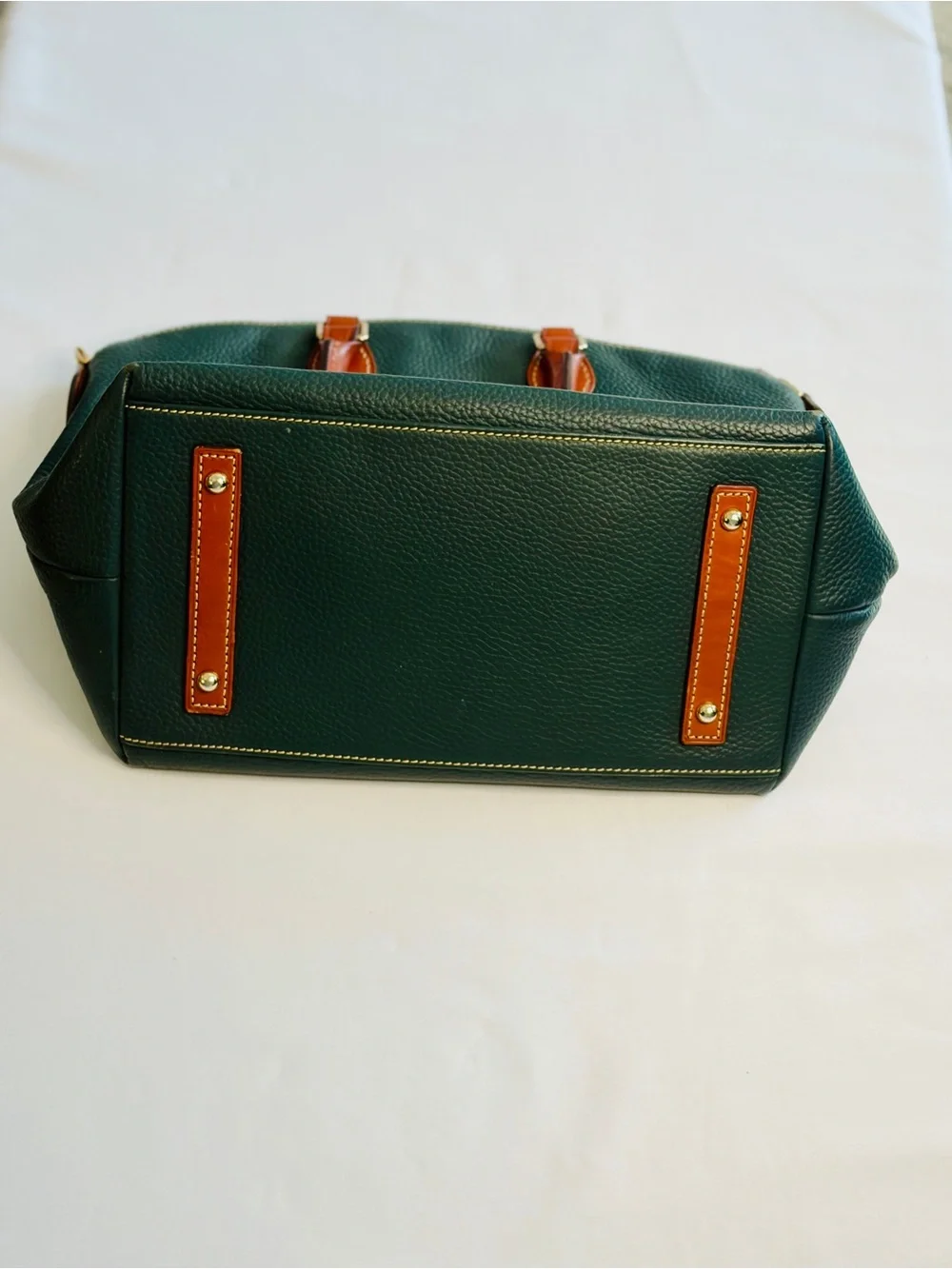 Dooney & Bourke Dillen Green Pebbled Leather Satchel with Brown Trim